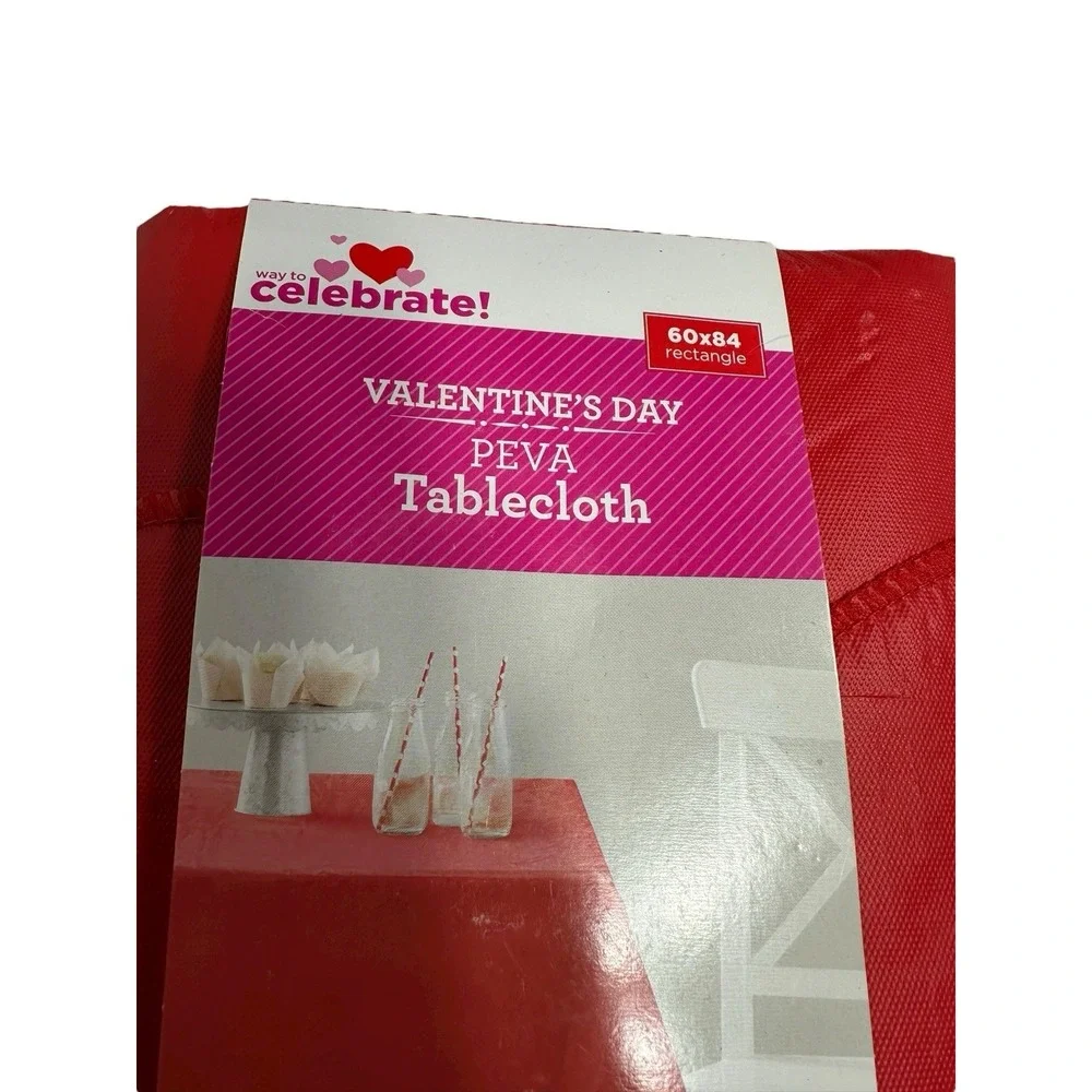 celebrate valentines peva‎ tablecloth reusable 60X84 rectangle inches red